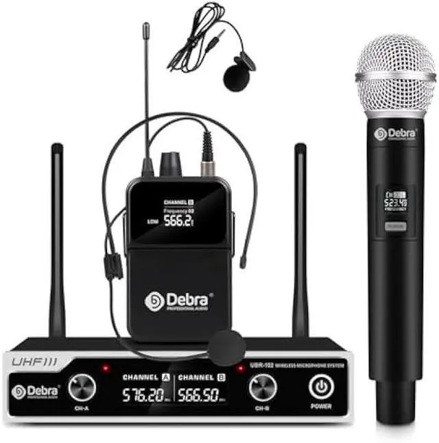 Main image of D Debra Wireless Microphone System UHF UBR-102 with Cordless Handheld Lavalier Headset Mics, 260ft Range, Suitable for Church, Lectures, Karaoke, Weddings, DJ, and Bars (1 Handheld & 1 Bodypack)