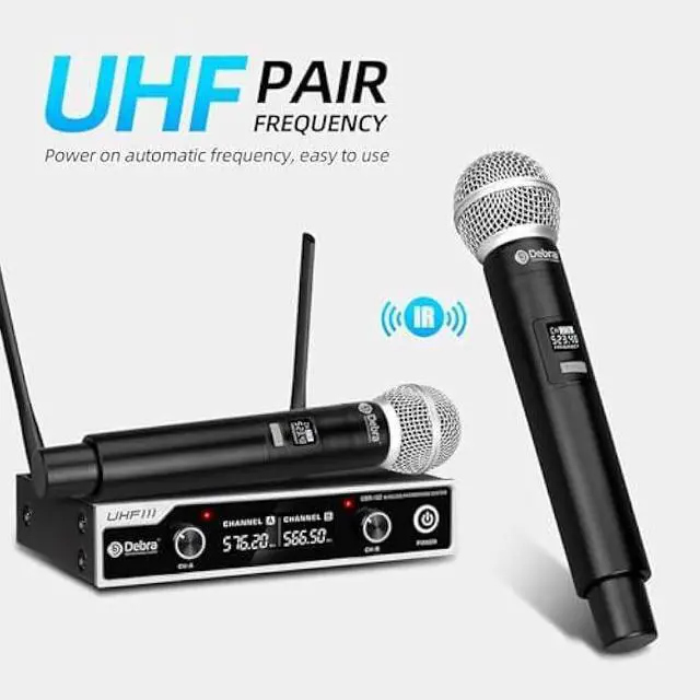Alt view image 3 of 5 - D Debra Wireless Microphone System UHF UBR-102 with Cordless Handheld Lavalier Headset Mics, 260ft Range, Suitable for Church, Lectures, Karaoke, Weddings, DJ, and Bars(2 Handheld)