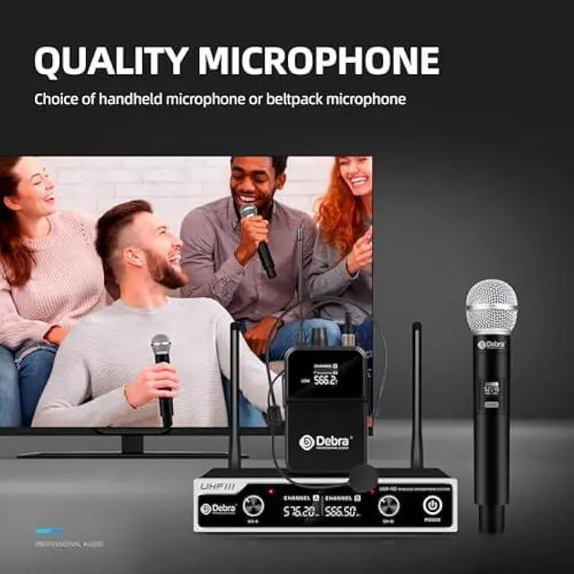 Alt view image 3 of 5 - D Debra Wireless Microphone System UHF UBR-102 with Cordless Handheld Lavalier Headset Mics, 260ft Range, Suitable for Church, Lectures, Karaoke, Weddings, DJ, and Bars (1 Handheld & 1 Bodypack)