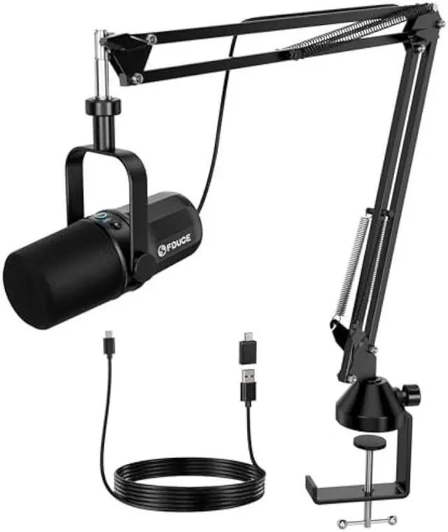 Main image of FDUCE Dynamic Microphone, XLR/USB Podcast Recording PC Microphone for Vocal Voice-Over Streaming, Studio Metal Mic with Mute, Headphone Jack, Monitoring Volume Control, with Boom Arm (SL40+)