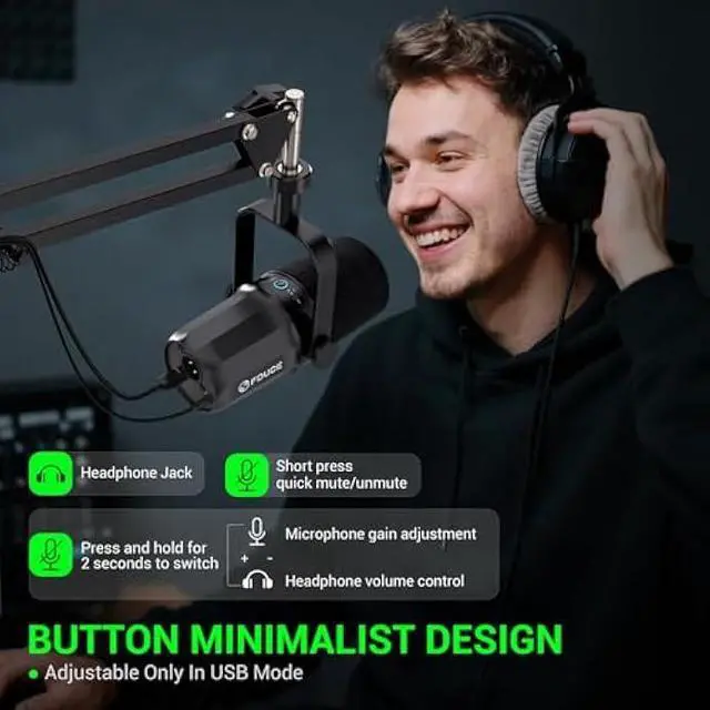 Alt view image 3 of 5 - FDUCE Dynamic Microphone, XLR/USB Podcast Recording PC Microphone for Vocal Voice-Over Streaming, Studio Metal Mic with Mute, Headphone Jack, Monitoring Volume Control, with Boom Arm (SL40+)