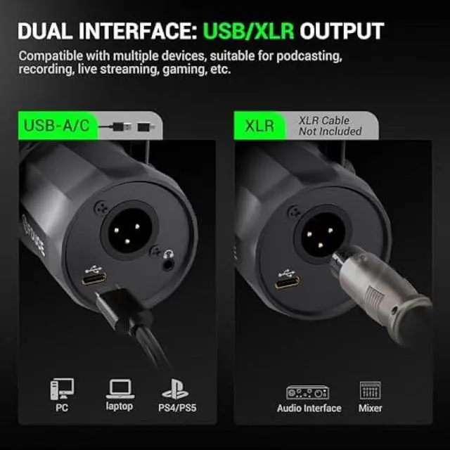 Alt view image 4 of 5 - FDUCE Dynamic Microphone, XLR/USB Podcast Recording PC Microphone for Vocal Voice-Over Streaming, Studio Metal Mic with Mute, Headphone Jack, Monitoring Volume Control, with Boom Arm (SL40+)