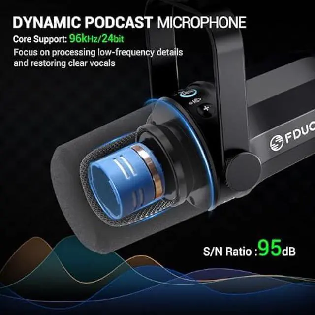 Alt view image 2 of 5 - FDUCE Dynamic Microphone, XLR/USB Podcast Recording PC Microphone for Vocal Voice-Over Streaming, Studio Metal Mic with Mute, Headphone Jack, Monitoring Volume Control, with Boom Arm (SL40+)