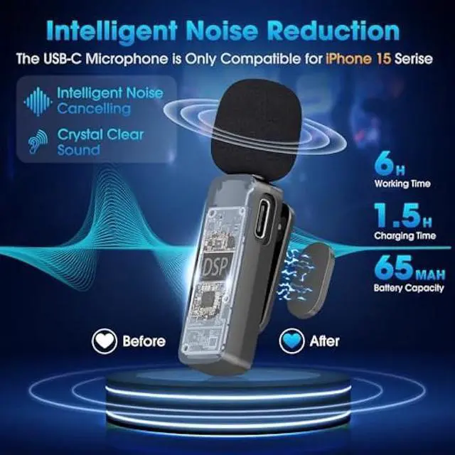 Alt view image 3 of 6 - USB C Wireless Lavalier Microphone for Type-C,Android Phone,PC,Mini Mic with Noise Reduction,Lapel Microphone for Video,Interviews,Live Streaming,TikTok,YouTube,2Pack (for iPhone 15 and Above)