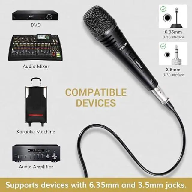 Alt view image 2 of 5 - TONOR K1 Vocal Microphone for Singing, Dynamic Handheld Wired Karaoke Mic, Microfono with 5M XLR to 1/4 Cable, Compatible with Amp, Mixer, Suitable for Speech, Karaoke and Outdoor Activities