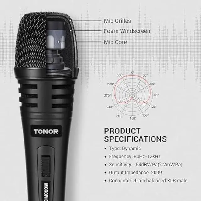Alt view image 3 of 5 - TONOR K1 Vocal Microphone for Singing, Dynamic Handheld Wired Karaoke Mic, Microfono with 5M XLR to 1/4 Cable, Compatible with Amp, Mixer, Suitable for Speech, Karaoke and Outdoor Activities