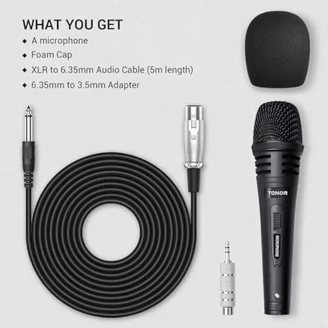 Alt view image 4 of 5 - TONOR K1 Vocal Microphone for Singing, Dynamic Handheld Wired Karaoke Mic, Microfono with 5M XLR to 1/4 Cable, Compatible with Amp, Mixer, Suitable for Speech, Karaoke and Outdoor Activities
