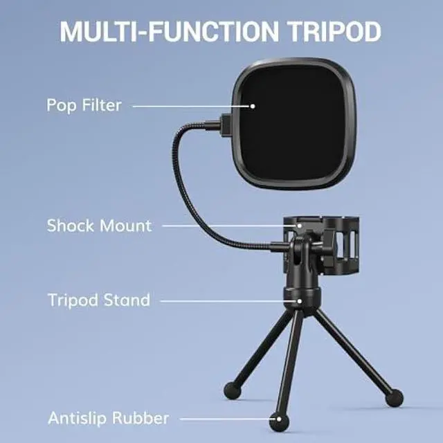 Alt view image 6 of 6 - TONOR TC-777 Podcast Microphone, USB Computer Microphone, Cardioid Condenser PC Mic with Tripod Stand and Pop Filter for Podcasting, Streaming, Vocal Recording, Compatible with PC & Laptop, PS4/5