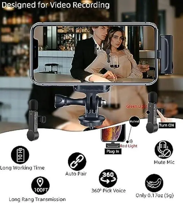 Alt view image 2 of 6 - 2 Pack Lavalier Microphone USB C Wireless Lav Mic for Android Phone Noise Canceling Mini Lapel Mic Type C for iPhone 15/16/17 Video Recording Vlog Tiktok