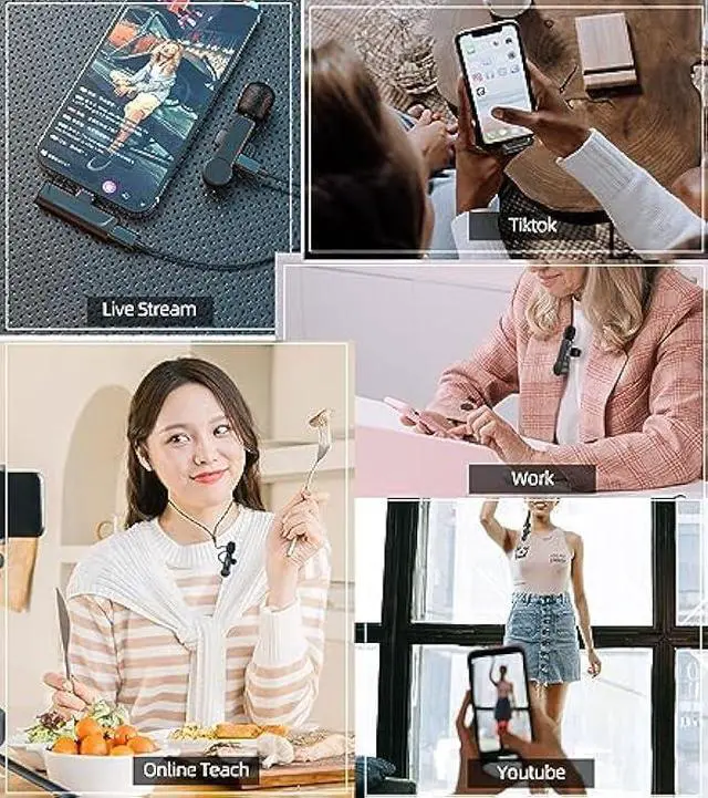 Alt view image 3 of 6 - 2 Pack Lavalier Microphone USB C Wireless Lav Mic for Android Phone Noise Canceling Mini Lapel Mic Type C for iPhone 15/16/17 Video Recording Vlog Tiktok