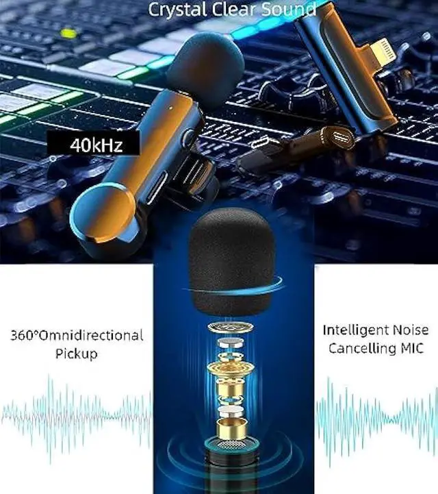 Alt view image 6 of 6 - 2 Pack Lavalier Microphone USB C Wireless Lav Mic for Android Phone Noise Canceling Mini Lapel Mic Type C for iPhone 15/16/17 Video Recording Vlog Tiktok