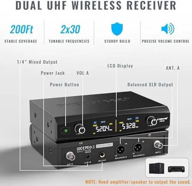 Alt view image 2 of 5 - Phenyx Pro Wireless Microphone System,Metal Wireless Mic Set w/Handheld/Bodypack/Headset/Lapel Mics,2 x 30 UHF Frequencies, 200 ft Range, Cordless Mic for Singing, Karaoke, Church (PTU-52-1H1B)