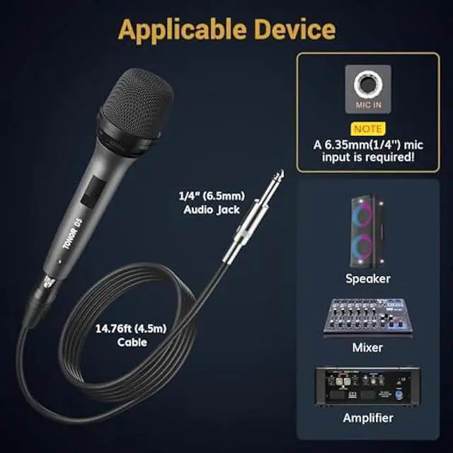 Alt view image 5 of 5 - TONOR Professional Vocal Microphone for Singing, Dynamic Handheld Wired Karaoke Mic, Cardioid Studio Microfono with 4.5M XLR to 1/4 Cable, for Speakers/Mixer Machine/Amp/Speech/Karaoke and Outdoors