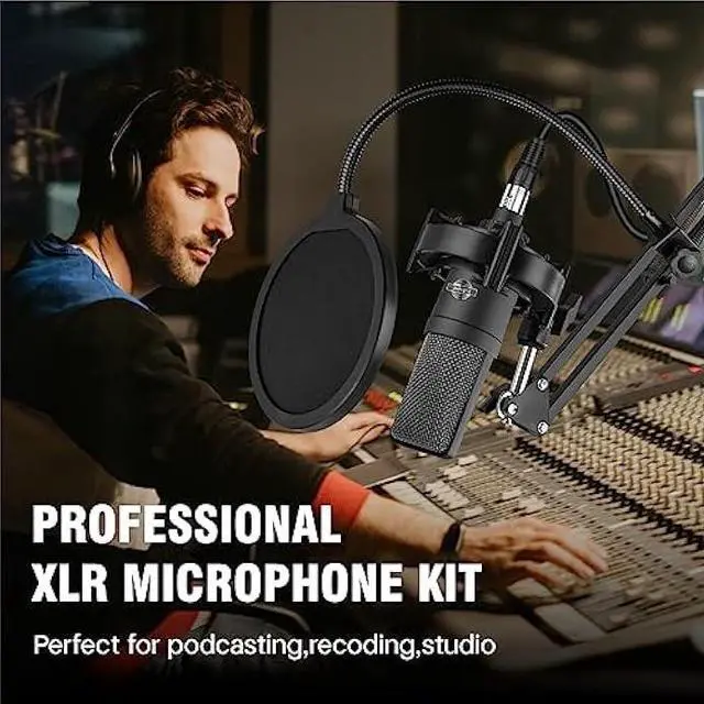 Alt view image 2 of 5 - Condenser Microphone XLR Professional Studio Recording Microphone Kit for PC Computer with Boom Arm,Cardioid XLR Podcast Microphone for Streaming,Gaming,Singing,Voice Over,ASMR,YouTube
