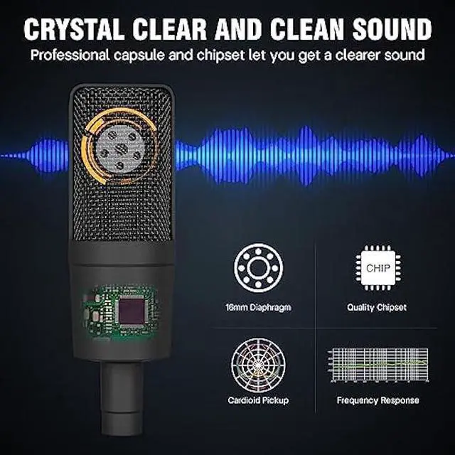 Alt view image 5 of 5 - Condenser Microphone XLR Professional Studio Recording Microphone Kit for PC Computer with Boom Arm,Cardioid XLR Podcast Microphone for Streaming,Gaming,Singing,Voice Over,ASMR,YouTube