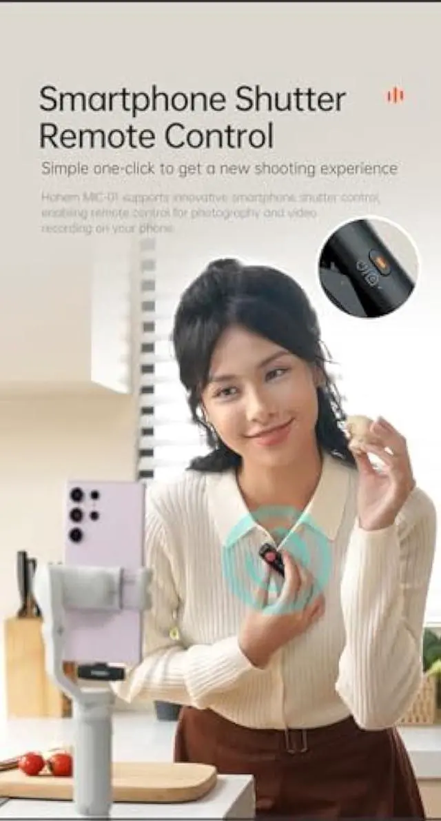 Alt view image 3 of 5 - hohem MIC-01 Wireless Lavalier Lapel Microphone for iPhone iOS, with Noise Cancellation,MFi Certified,Remote Contro,Built-in Storage,20H Battery Life, Wireless Microphone for Live Stream (2TX+1RX)