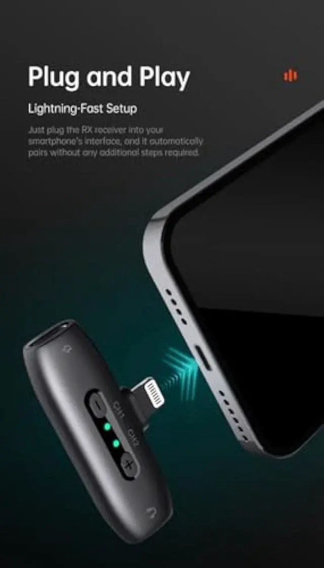 Alt view image 5 of 5 - hohem MIC-01 Wireless Lavalier Lapel Microphone for iPhone iOS, with Noise Cancellation,MFi Certified,Remote Contro,Built-in Storage,20H Battery Life, Wireless Microphone for Live Stream (2TX+1RX)