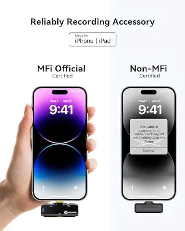 Alt view image 3 of 5 - Hollyland Lark C1 Wireless Lavalier Microphone for iPhone, MFi Certified, Plug and Play, Noise Cancelling Lapel Mic with 656ft Transmission, 32H Working Time, Compatible with iPhone, iPad-Black