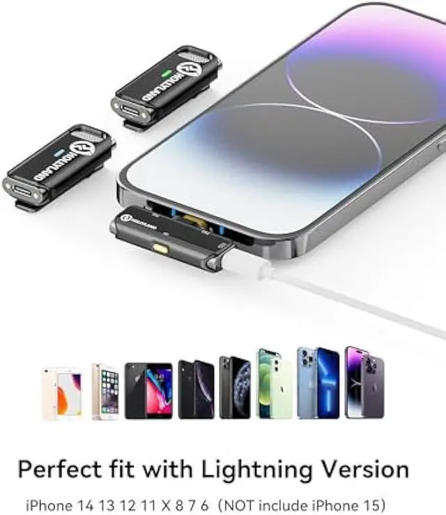 Alt view image 2 of 5 - Hollyland Lark C1 Wireless Lavalier Microphone for iPhone, MFi Certified, Plug and Play, Noise Cancelling Lapel Mic with 656ft Transmission, 32H Working Time, Compatible with iPhone, iPad-Black