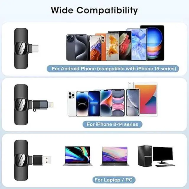 Alt view image 2 of 7 - Wireless Lavalier Microphone for Phone/iPhone/Computer, Dual Wireless Microphone for Video Recording, Live Stream, Vlog, YouTube, TikTok, Facebook, Zoom - Noise Reduction & Plug-Play