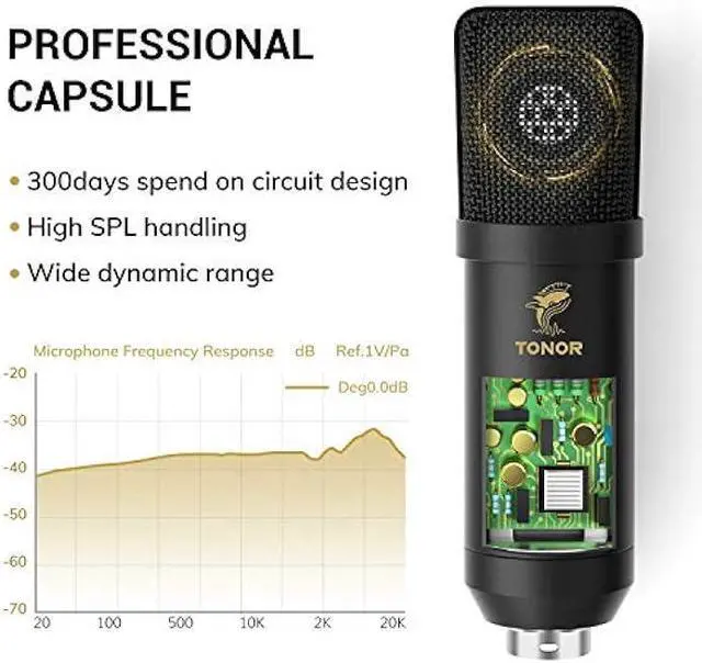 Alt view image 3 of 5 - XLR Condenser Microphone, TONOR Professional Cardioid Studio Mic Kit with T20 Boom Arm, Shock Mount, Pop Filter for Recording, Podcasting, Voice Over, Streaming, Home Studio, YouTube (TC20)