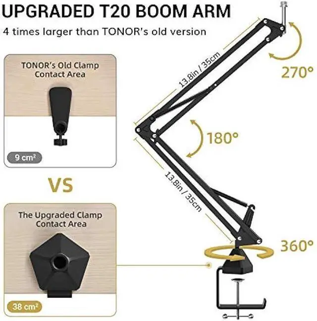 Alt view image 5 of 5 - XLR Condenser Microphone, TONOR Professional Cardioid Studio Mic Kit with T20 Boom Arm, Shock Mount, Pop Filter for Recording, Podcasting, Voice Over, Streaming, Home Studio, YouTube (TC20)