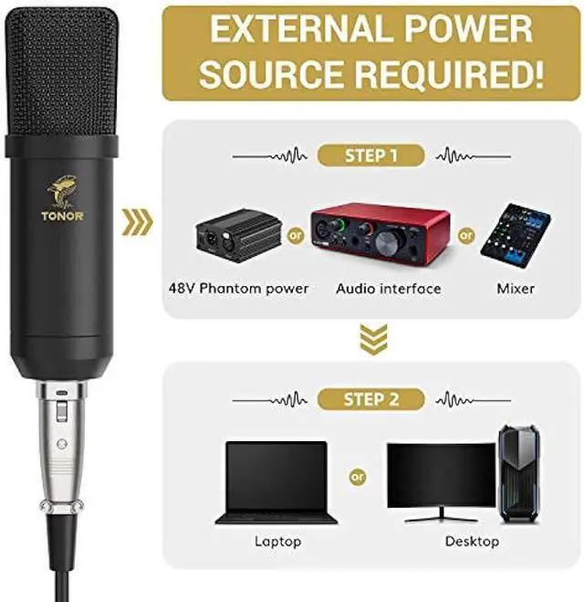 Alt view image 2 of 5 - XLR Condenser Microphone, TONOR Professional Cardioid Studio Mic Kit with T20 Boom Arm, Shock Mount, Pop Filter for Recording, Podcasting, Voice Over, Streaming, Home Studio, YouTube (TC20)