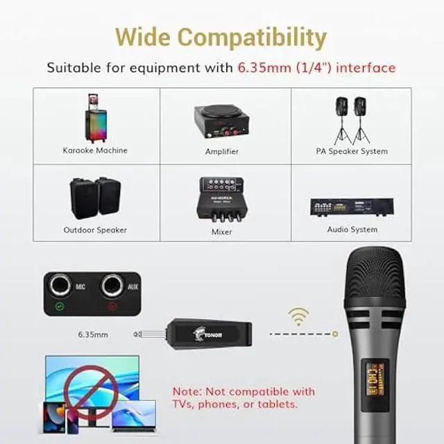 Alt view image 4 of 5 - TONOR Wireless Microphones, UHF Dual Karaoke Microphone System, Microfonos Inalambricos with Rechargeable Receiver, Cordless Dynamic Mic Micro Set for Singing, Wedding, DJ, Party, Speech TW320 Grey