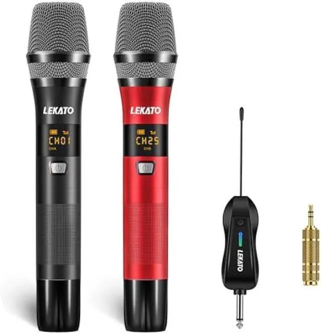 Main image of LEKATO Wireless Microphone Rechargeable Wireless Microphones with Receiver Dual Handheld Microphone System Dynamic MIC for Singing, Speech, Wedding, Church,Speaker, PA System