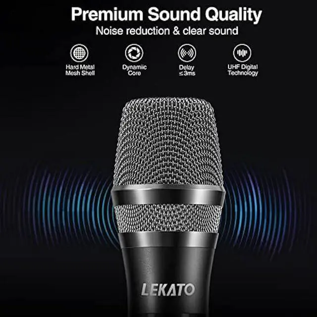 Alt view image 4 of 5 - LEKATO Wireless Microphone Rechargeable Wireless Microphones with Receiver Dual Handheld Microphone System Dynamic MIC for Singing, Speech, Wedding, Church,Speaker, PA System