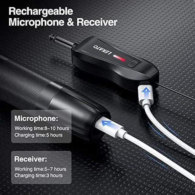 Alt view image 5 of 5 - LEKATO Wireless Microphone Rechargeable Wireless Microphones with Receiver Dual Handheld Microphone System Dynamic MIC for Singing, Speech, Wedding, Church,Speaker, PA System