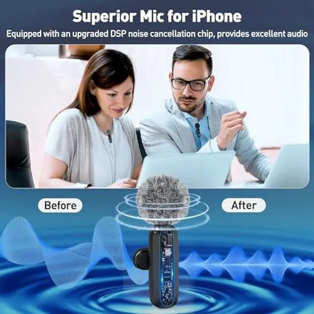 Alt view image 2 of 7 - Wireless Lavalier Microphone for iPhone Recording Clip-on Mini Mic for iPhone/for iPad Video Recording with Rotatable Clip&Denoise Recording, Portable Mic Set for Content Creators
