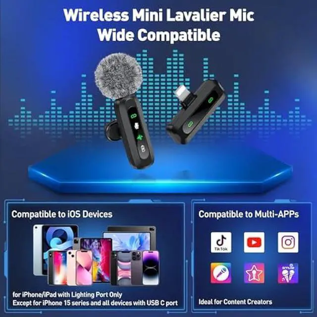 Alt view image 6 of 7 - Wireless Lavalier Microphone for iPhone Recording Clip-on Mini Mic for iPhone/for iPad Video Recording with Rotatable Clip&Denoise Recording, Portable Mic Set for Content Creators