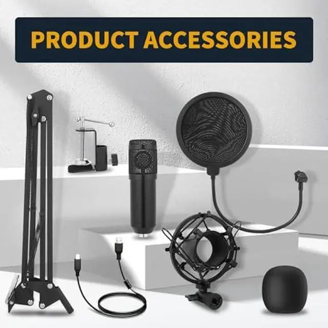 Alt view image 2 of 6 - AMOOX Condenser Microphone,Professional USB Microphone Plug & Play PC Computer Microphone Condenser Cardioid Mic Kit with Adjustable Boom Arm Stand Shock Mount,for Podcast,Streaming,YouTubeTiktok