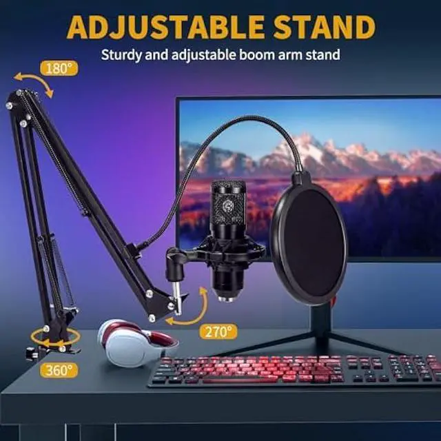 Alt view image 5 of 6 - AMOOX Condenser Microphone,Professional USB Microphone Plug & Play PC Computer Microphone Condenser Cardioid Mic Kit with Adjustable Boom Arm Stand Shock Mount,for Podcast,Streaming,YouTubeTiktok