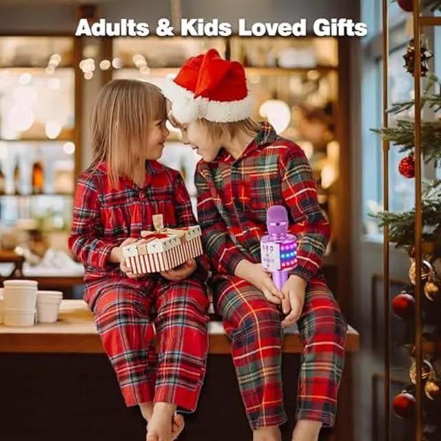 Alt view image 2 of 5 - BONAOK Karaoke Microphone for Kids & Adults - Bluetooth Microphones Singing Mic with Disco Lights, Echo Effect, Built-in Speaker Portable Karaoke Player for Party Travel Gifts Q78(Light Purple)