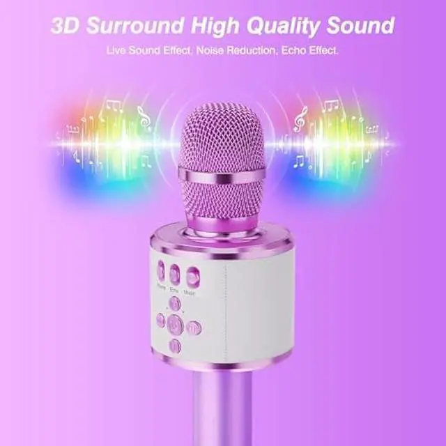 Alt view image 5 of 5 - BONAOK Karaoke Microphone for Kids & Adults - Bluetooth Microphones Singing Mic with Disco Lights, Echo Effect, Built-in Speaker Portable Karaoke Player for Party Travel Gifts Q78(Light Purple)