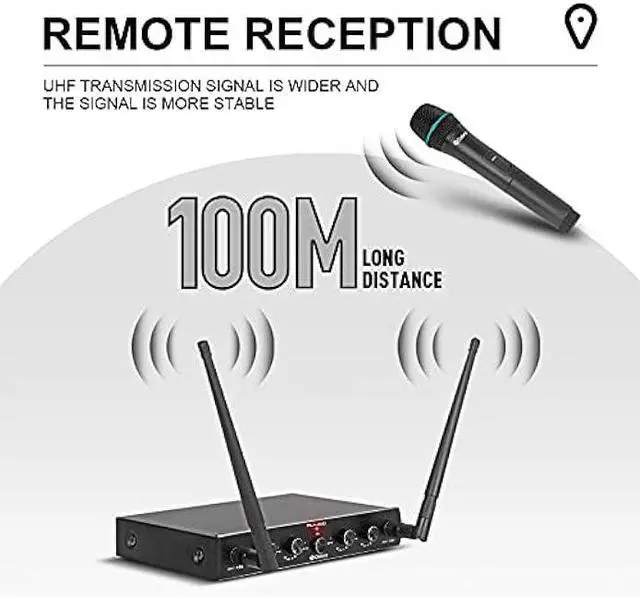 Alt view image 5 of 5 - Debra Audio Pro UHF 4 Channel Wireless Microphone System with Cordless Handheld Lavalier Headset Mics, Metal Receiver, Ideal for Karaoke Church Party (with 2 Handheld & 2 Bodypack (B))