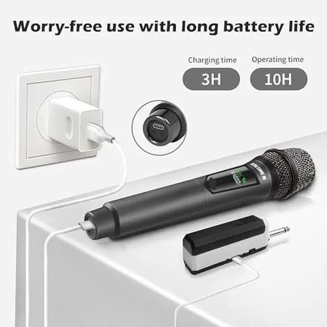 Alt view image 4 of 5 - Wireless Microphone,Professional Handheld Cordless Dynamic Mic System with Rechargeable Receiver(160 Ft),Karaoke Microphone Set for Singing,Karaoke,Wedding,DJ,Party,Speech,Church,PA,K60-1