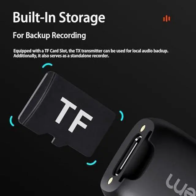 Alt view image 3 of 5 - hohem MIC-01 Wireless Lavalier Microphone, 3-Level Noise Cancelling Built-in TF Card Slot Remote Shutter Control Clip On/Magnet Mic for Smartphone Camera Laptop Tablet