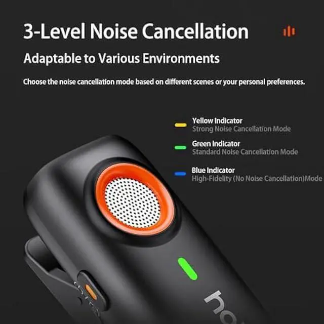 Alt view image 2 of 5 - hohem MIC-01 Wireless Lavalier Microphone, 3-Level Noise Cancelling Built-in TF Card Slot Remote Shutter Control Clip On/Magnet Mic for Smartphone Camera Laptop Tablet