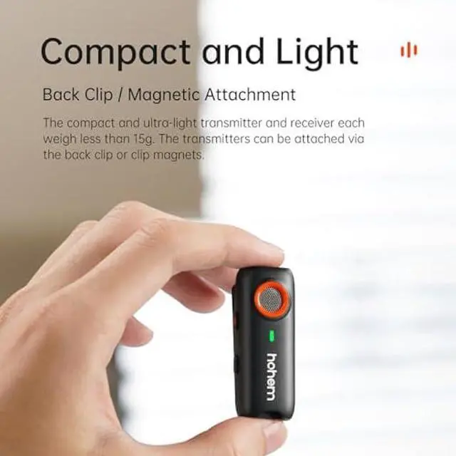 Alt view image 5 of 5 - hohem MIC-01 Wireless Lavalier Microphone, 3-Level Noise Cancelling Built-in TF Card Slot Remote Shutter Control Clip On/Magnet Mic for Smartphone Camera Laptop Tablet