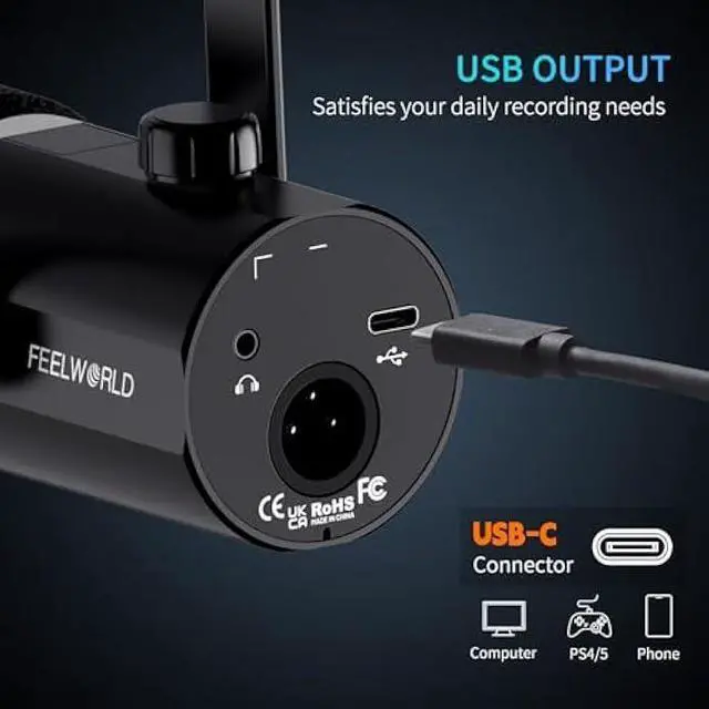 Alt view image 4 of 5 - FEELWORLD PM1 XLR USB Dynamic Microphone with Boom Arm Stand Gifts for Podcast Recording PC Computer Gaming Live Streaming Vocal Voice-Over, Studio Metal Mic, RGB Light, Mute Button, Headphones Jack