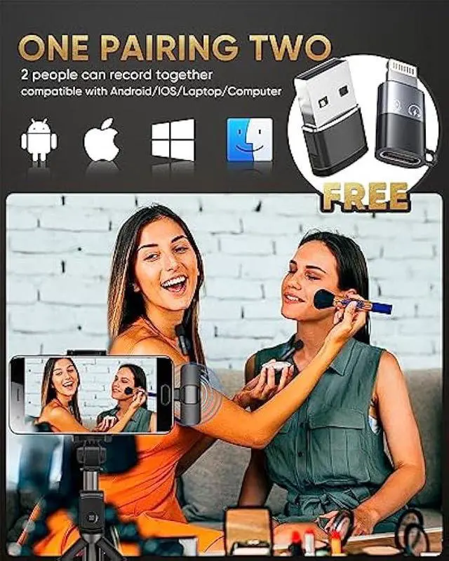 Alt view image 3 of 6 - Wireless Lavalier Microphone Compatible with iPhone/iPad/Android Phone/Laptop, IUMAKEVP Plug-Play Lapel Clip-On Mic with Noise Reduction for Video Recording/Live Steam/Interview/TikTok/YouTube(2 Mics)