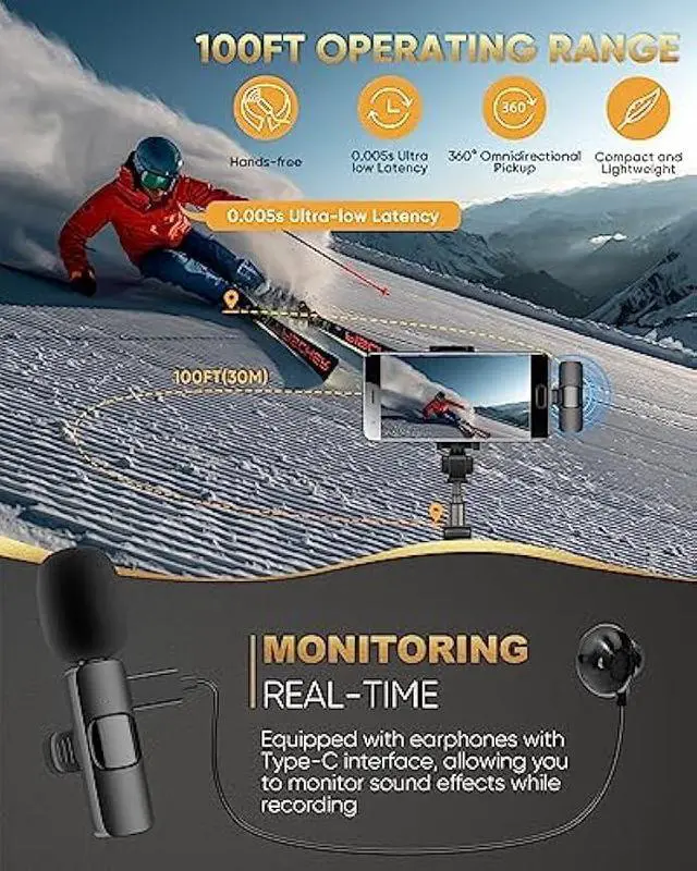 Alt view image 2 of 6 - Wireless Lavalier Microphone Compatible with iPhone/iPad/Android Phone/Laptop, IUMAKEVP Plug-Play Lapel Clip-On Mic with Noise Reduction for Video Recording/Live Steam/Interview/TikTok/YouTube(2 Mics)