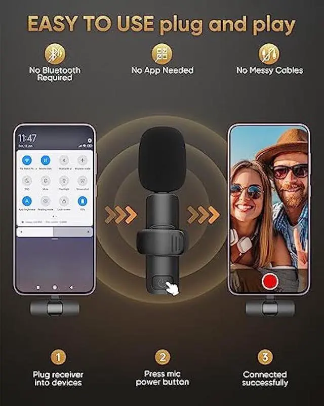 Alt view image 4 of 6 - Wireless Lavalier Microphone Compatible with iPhone/iPad/Android Phone/Laptop, IUMAKEVP Plug-Play Lapel Clip-On Mic with Noise Reduction for Video Recording/Live Steam/Interview/TikTok/YouTube(2 Mics)