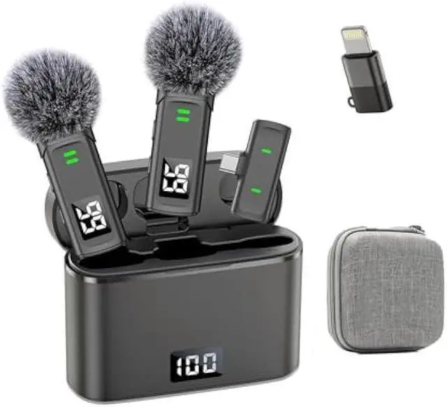 Main image of Wireless Lavalier Microphone for iPhone USB C Lav Mic for iPhone 15 16 Android Phone Microphone Video Recording TikTok Vlog Noise Canceling Clip On Microphones with Charging Case 35H Battery Life