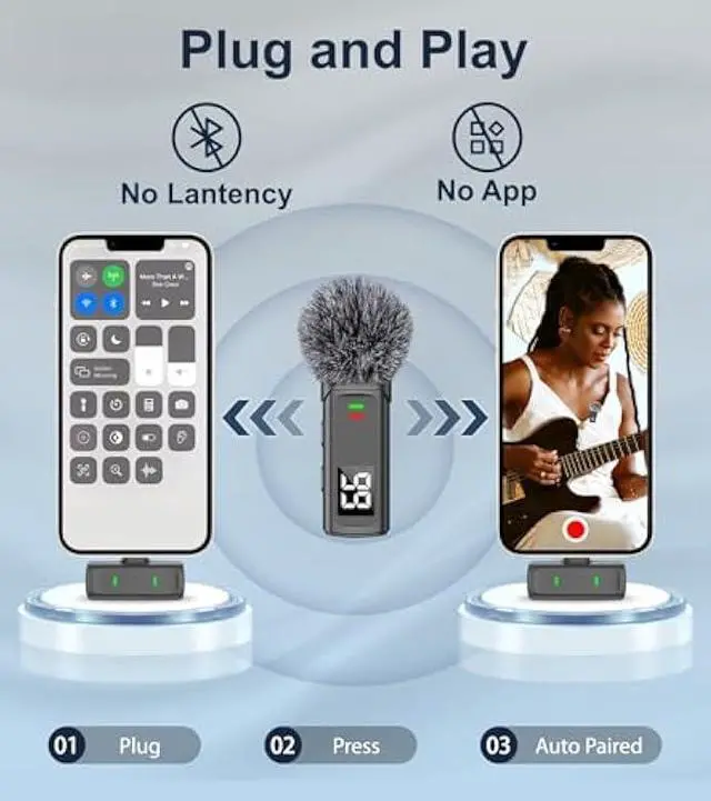 Alt view image 2 of 5 - Wireless Lavalier Microphone for iPhone USB C Lav Mic for iPhone 15 16 Android Phone Microphone Video Recording TikTok Vlog Noise Canceling Clip On Microphones with Charging Case 35H Battery Life