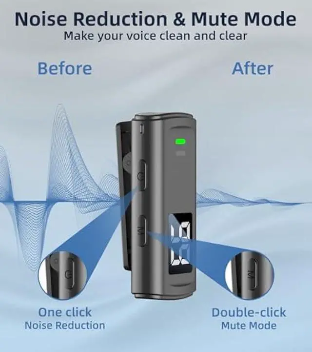 Alt view image 3 of 5 - Wireless Lavalier Microphone for iPhone USB C Lav Mic for iPhone 15 16 Android Phone Microphone Video Recording TikTok Vlog Noise Canceling Clip On Microphones with Charging Case 35H Battery Life