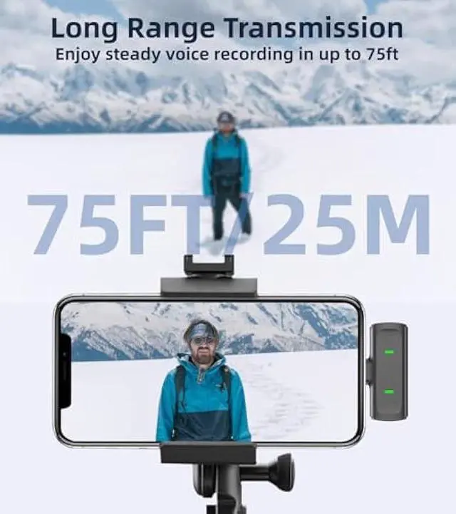 Alt view image 4 of 5 - Wireless Lavalier Microphone for iPhone USB C Lav Mic for iPhone 15 16 Android Phone Microphone Video Recording TikTok Vlog Noise Canceling Clip On Microphones with Charging Case 35H Battery Life